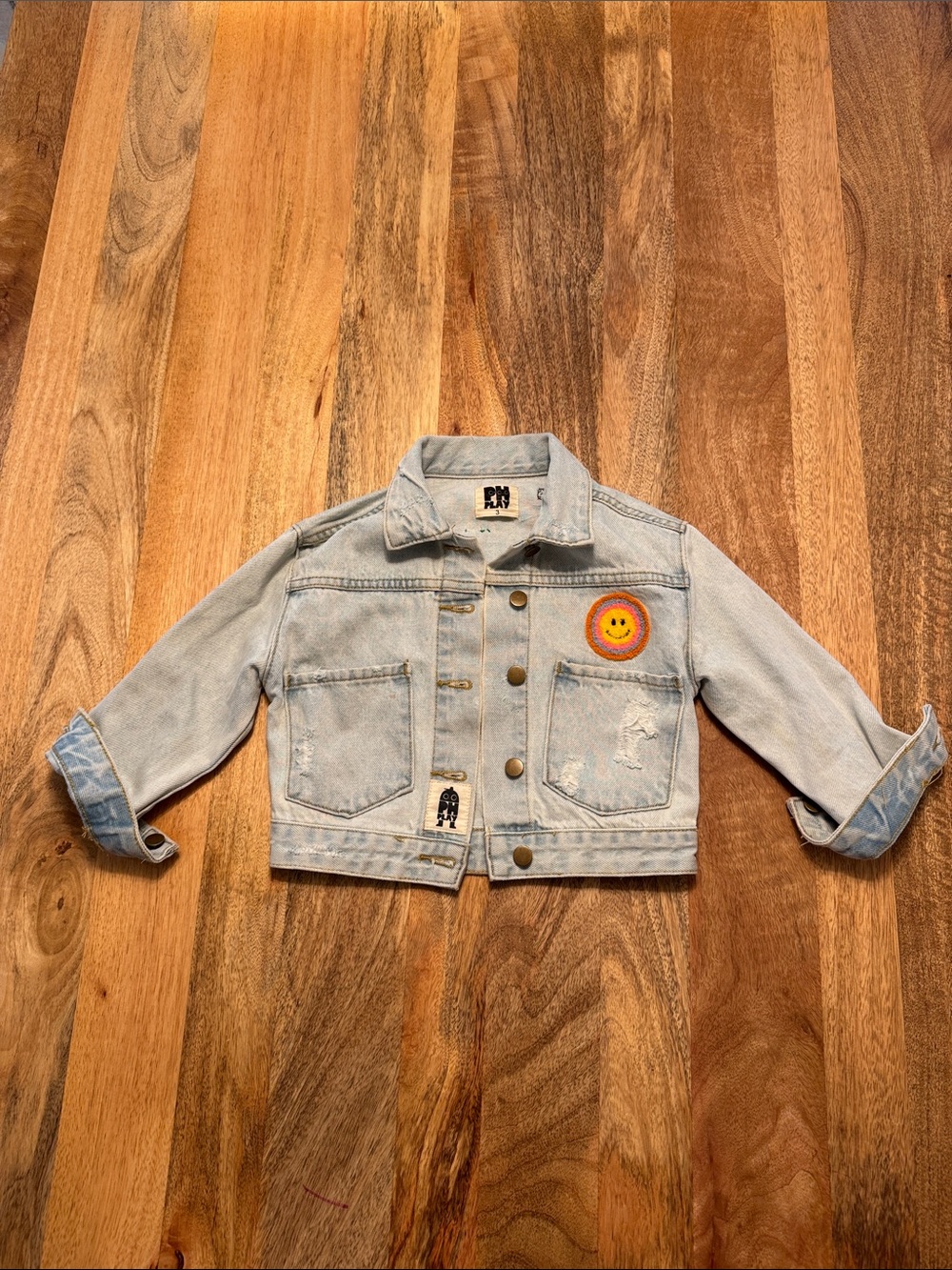Kids Light Blue Denim Jacket with Smiley Patch by PH